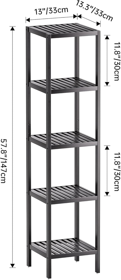 SMIBUY Bathroom Storage Shelf, 5-Tier Bamboo Rack Organizer, Multifunctional Shelving Unit for Living Room Bedroom Kitchen (Black)