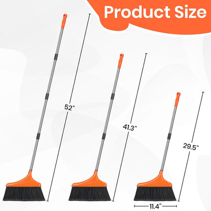 4 Pack Heavy-Duty Angle Broom for Floor Cleaning with 52" Long Handle Stiff Bristle Angle Commercial and Industrial Broom, Indoor Outdoor Broom for Garage Kitchen Office Lobby Patio