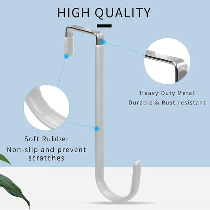 FYY Over The Door Hooks - 4 Pack Upgraded Long Door Hangers Hooks with Rubber Prevent Scratches Heavy Duty Organizer Hooks for Hanging Clothes, Towels, Hats, Coats, Bags Sliver