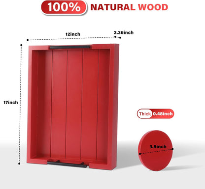 Coffee Table Decorative Serving Tray - 17x13 Inch Wood Tray with 4 Wooden Coasters - Ideal for Ottoman, Breakfast