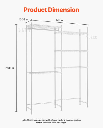 VEVOR Over The Washer and Dryer Storage Shelf, 5 Tier Laundry Room Drying Rack with Hanger Rod and Hooks, Adjustable Over Washer and Dryer Shelves, Laundry Room Shelf Storage Space Saver, White