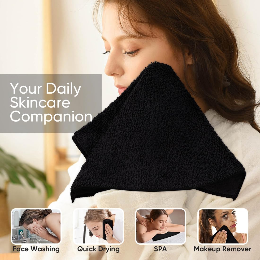 HOMEXCEL Black Washcloths 12 Pack, Highly Absorbent and Soft Microfiber Face Towel, Makeup Remover Towels, Multi-Purpose Wash Cloths for Bathroom, Hotel, Spa, Gym, and Kitchen, 12x12 Inch