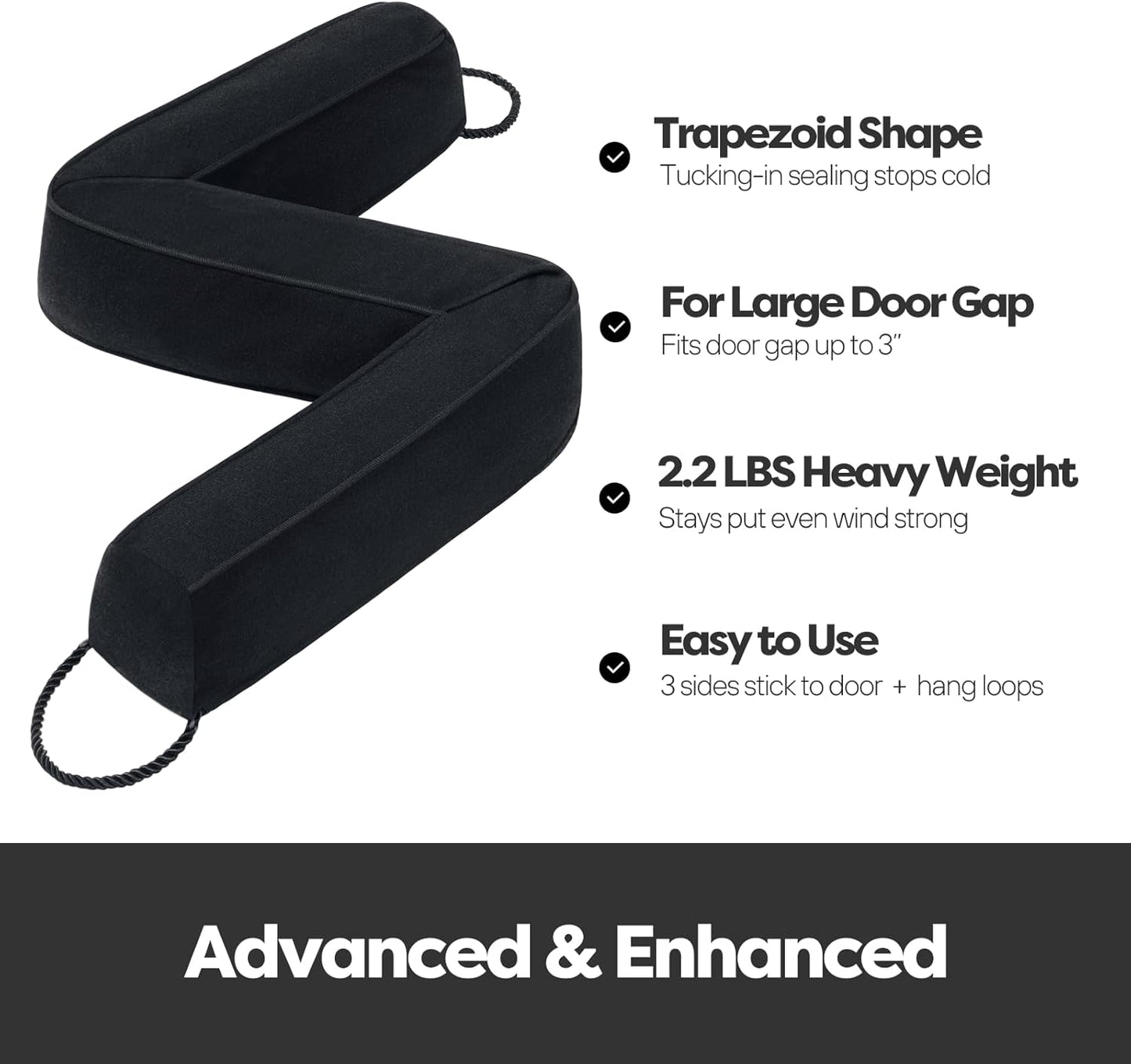 Comfyanno 38 Inch Weighted Door Draft Stopper for Front Door, Easy to Use Heavy Door Bottom Cold Air Blocker, for Exterior, Apartment, Back Door, Fits Door Gap Up to 3”, 2.2lb