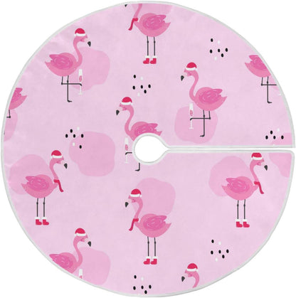 Christmas Flamingo Champagne Tree Skirt, Seasonal Tree Mat Holiday Party Supplies Ornaments Indoor Outdoor Decorations for Tabletop Trees 47.2 Inches