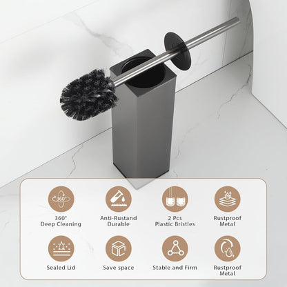 BGL Standing Toilet Brush and Holder GunGrey Aluminium Toilet Bowl Cleaner Brush and Holder for Bathroom Storage and Organization, Square Design Sturdy and Space Saving
