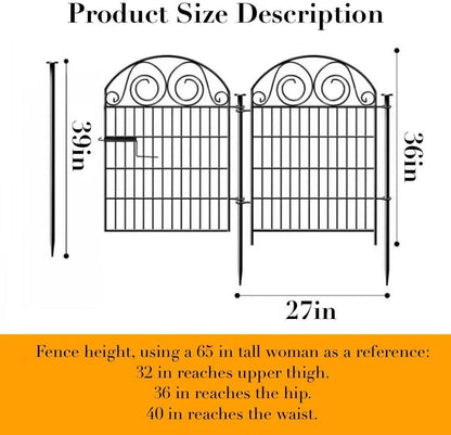Tall Garden Animal Barrier Fence with Gate, 36 in(H)×17.5 Ft(L) 8 Panels Dog Digging Fence Barrier, Black Heavy Duty Metal Temporary Fences, Reusable Defense Fencing for Outdoor Yard│Patented