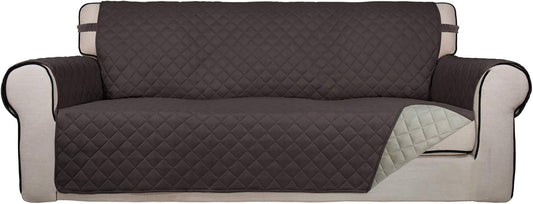 PureFit Reversible Quilted Sofa Cover, Water Resistant Slipcover Furniture Protector, Washable Couch Cover with Non Slip and Elastic Straps for Kids, Dogs, Pets (Sofa, Chocolate/Beige)