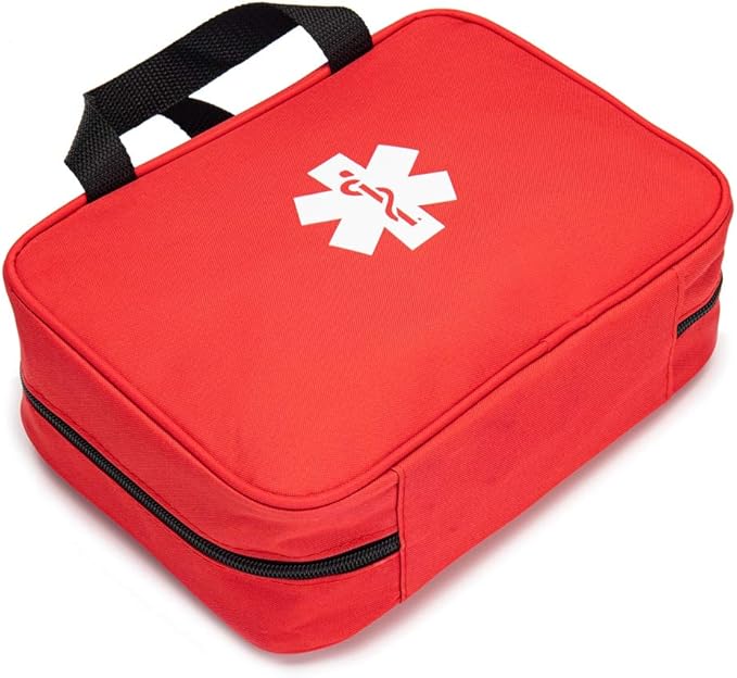 Red First Aid Bag Empty Travel Rescue Pouch First Responder Storage Medicine Emergency Bag for Car Home Office Kitchen Sport Outdoors (Red with Folders)