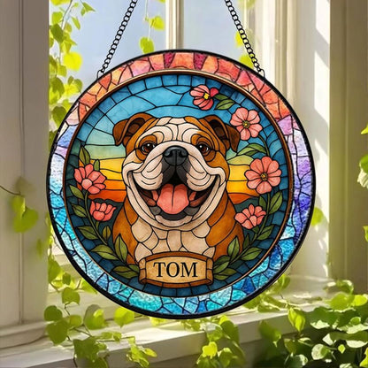 Custom Stained Glass with Pet Portrait & Name, Personalized Window Hanging, Pet Loss Memorial Gift, Dog Lover Keepsake, Unique Home Decoration for Dog Mom & Dad