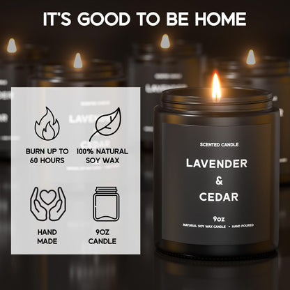 Lavender＆Cedar Candle, 9oz Scented Candle for Men, Scented Candles for Home, Soy Candle Gifts for Men, Personalized Blessing Minimalist Men's Scented Candle