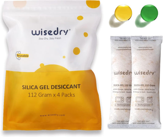 wisedry 112 Gram [4 Packs] Silica Gel Desiccant Packs for Larger Container Desiccant Bags with Orange Indicating Beads for 3D Printer Filament Gun Safe Camera Electronics Equipment Food Grade