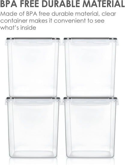 Vtopmart Food Storage Containers 4.3L / 145.4oz, 4 Pieces BPA Free Plastic Airtight Canister for Flour, Sugar, Baking Supplies, with 4 Measuring Cups and 24 Labels, Black