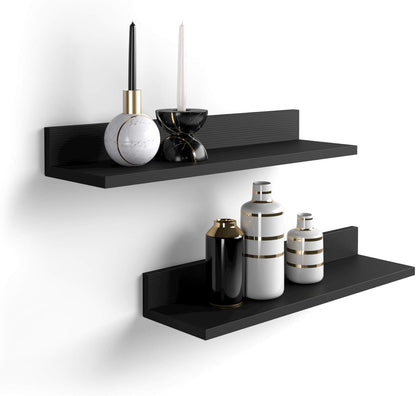 Mobili Fiver, Set of 2 Rachele Shelves, 23.62 in, Ashwood Black, Melamine-Finished, Wall Mounted Shelves for Bedroom, Corridor, Kitchen, Entrance, Living Room, Office, Italian Furniture