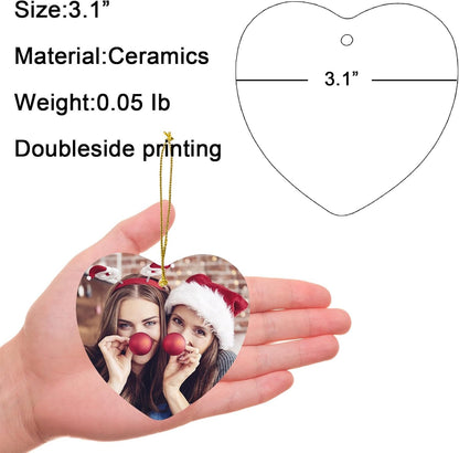 Personalized Christmas Ornaments 2025 w/Picture,Double-Sided Ceramics Custom Christmas Ornament - Upload Any Photo,Optional Text - Picture Ornaments,Customized Xmas Ornament,Heart