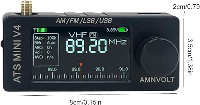 AMNVOLT V4 ATS MINI DSP Radio, ESP32-S3 & SI4732 Chip, Multi-Band AM/FM/LSB/USB Receiver, 1.9'' IPS Color Screen, with Headphone Amplifier & Hi-Z Circuit, Portable for Travel and Radio Enthusiasts