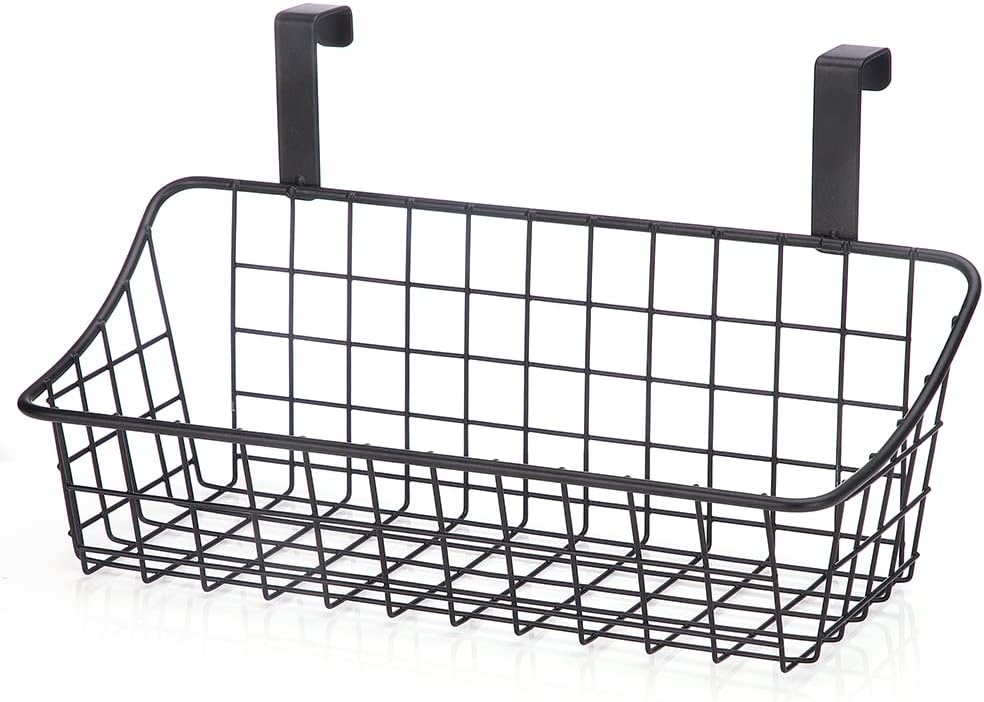 LeleCAT Cabinet Door Organizer Basket with hook Grid Storage Basket, Hang it behind a door or on a railing,BLack,4 Pack