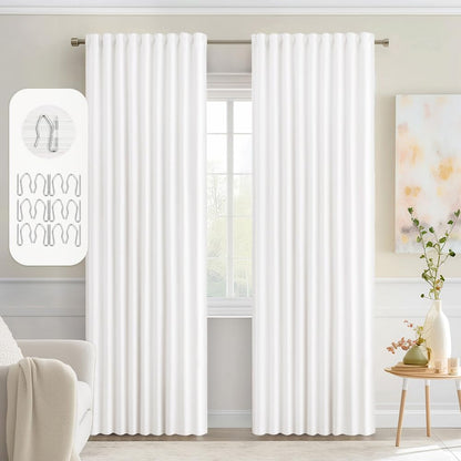 MIULEE Pure White Back Tab Light Blocking Curtains 72 Inch Length 2 Panels Set for Living Room Bedroom Privacy, Rod Pocket/Pinch Pleat Thermal Insulated Room Darkening Pleated Blackout Drapes