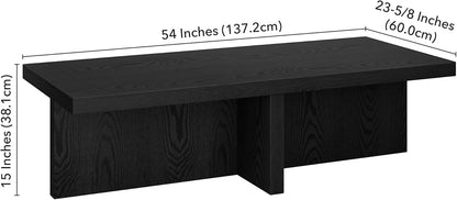Henn&Hart 54" Wide Rectangular Coffee Table in Natural Black, for Home, Living Room, Bedroom, Entertainment Room, Office