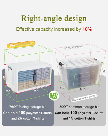 OlarHike 76QT Lockable Storage Bins with Lids - Folding Storage box with Doors and Wheels, Collapsible Plastic Storage Bins for Closets, Stackable Storage Organizer, Storage Containers, 3 Pack Cubes