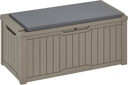 YITAHOME 120 Gallon Outdoor Storage Deck Box with Cushion, Large Resin Patio Storage for Outdoor Pillows, Garden Tools and Pool-Supplies, Waterproof, Lockable (Taupe)