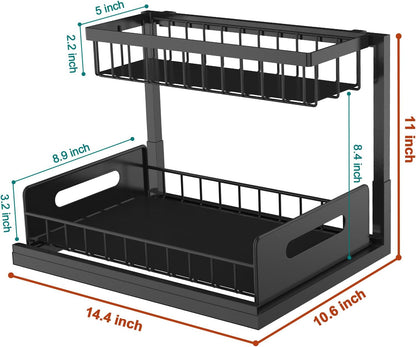 bukfen Under Sink Organizer, Pull Out Cabinet Organizer 2-Tier Slide Out Sliding Shelf Under Cabinet Storage Multi-Use for Under Kitchen Bathroom Sink Organizers and Storage