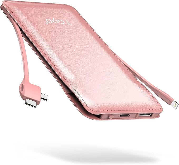 TG90° 10000mah Portable Charger Power Bank with Built-in Cables,Travel Essentials Battery Pack with Cords Portable Phone Charger Compatible with iPhone and Android Smart Devices