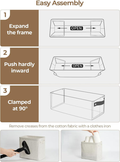 StorageWorks Narrow Storage Bins, Small Basket for Closet and Shelves, Rectangular Fabric Organizer with Handles, Toilet Paper Storage, Gray and White Stripes, 2-Pack