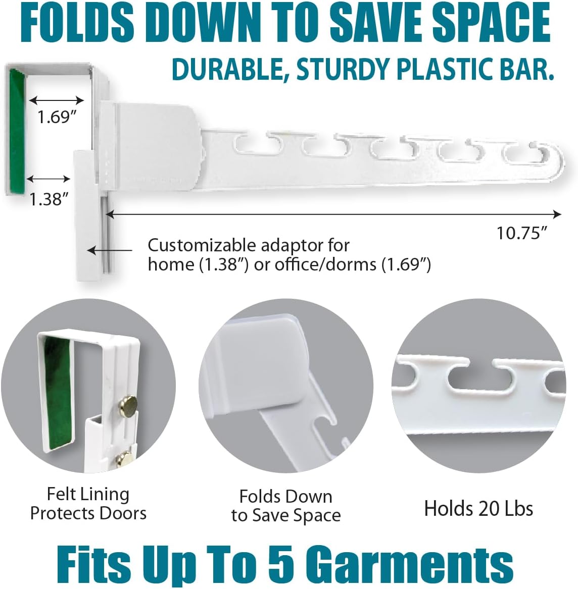 Wonder Hanger Over The Door 2-Pack Organizer for Clothes Hangers, Space-Saving Cascading Hanger Hooks, White