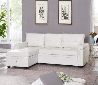 Naomi Home Transform Any Space: Sleeper Sectional Sofa with Convertible Sofa Bed & Inviting Chaise. Find Tranquil Comfort with Stress-Relieving Design & Durable Cushions - White/Air Leather