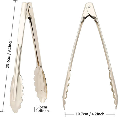 MSY BIGSUNNY 9 Inch Food Tongs for Cooking and Serving- Aluminum Kitchen Utensil - Set of 3 (silver)