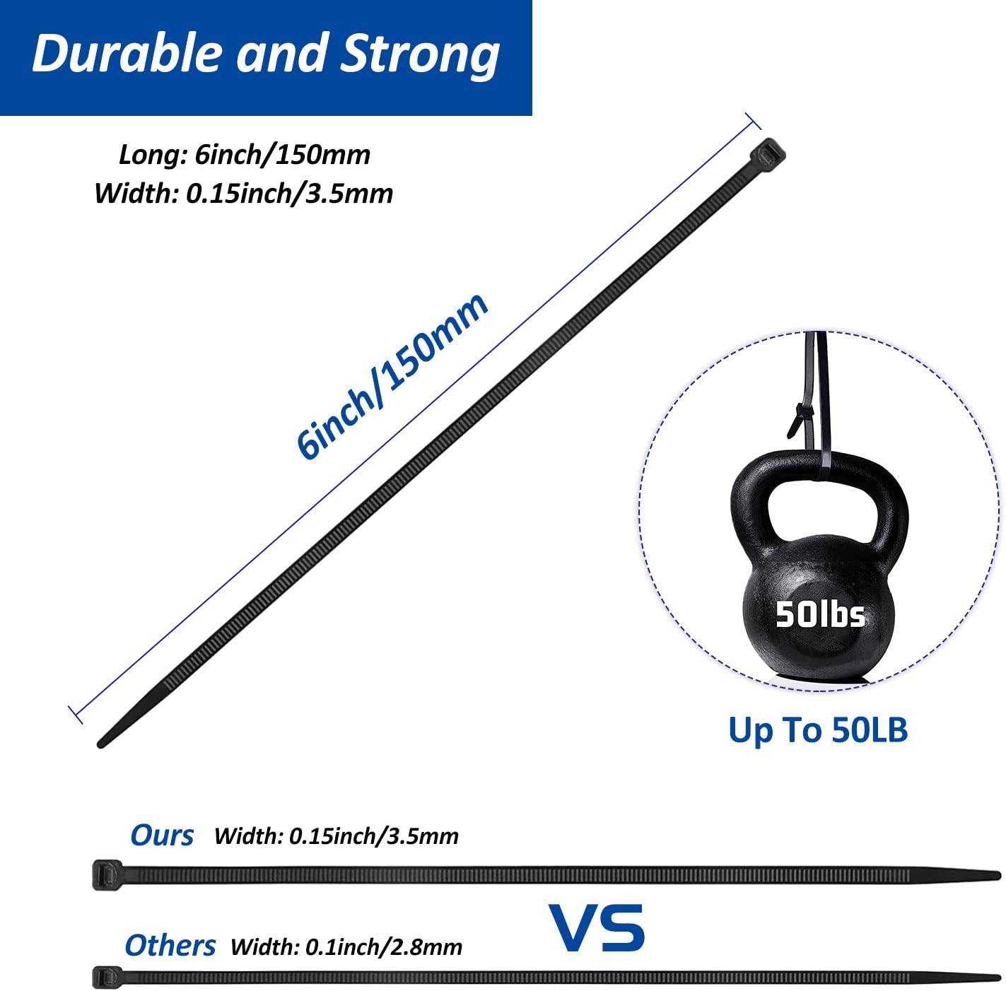 Strong Back-Glue Self Adhesive Cable Zip Tie Mounts Kit - 100 Set Cable Management Clips with 6" Zip Ties, Wire Holders - Outdoor Sticky Wire Organizer Clips-Black