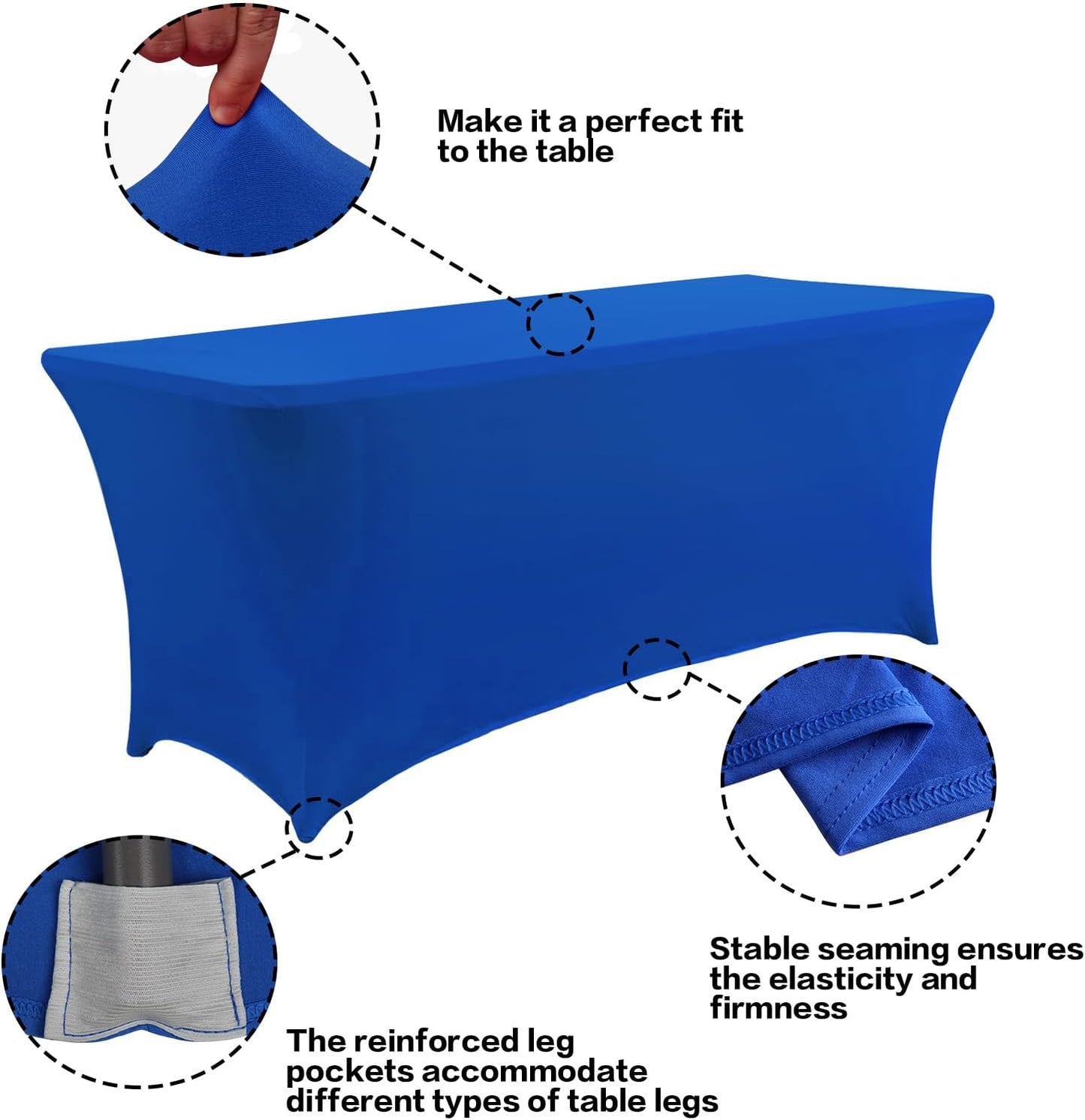 IVAPUPU 6FT Table Cloth for Rectangular Fitted Events Stretch Royal Blue Table Covers Washable Cover Spandex Tablecloth Protector for Party, Wedding, Cocktail, Banquet, Festival