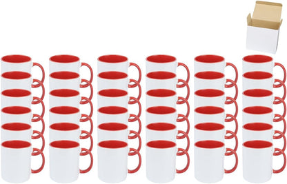 11oz White Ceramic Sublimation Coffee Mug in White Gift Box, Red, Case of 36