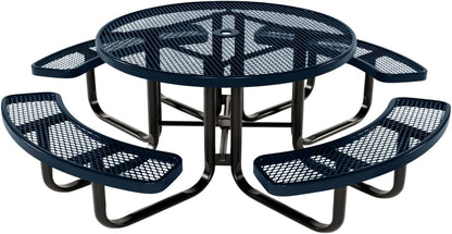 Coated Outdoor Furniture Heavy-Duty Portable Outdoor Kids Table with Umbrella Hole, Expanded Metal Kids Picnic Table, Commercial-Grade, Made in America (46 In, Round, Childrens, Dark Blue)