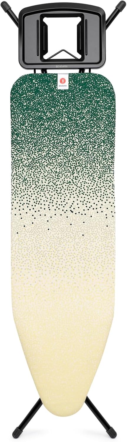 Brabantia - Ironing Board B – Solid Steam Iron Rest – Adjustable Height – Non-Slip Rubber Feet – 100% Fairtrade Cotton Cover with Foam Padding – Foldable – New Dawn – Size B (49 x 15 in)