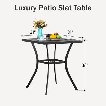 PHI VILLA Outdoor Patio 31" Square Height Bar Table with Umbrella Hole, 36" Height Coating Old Craft for Garden