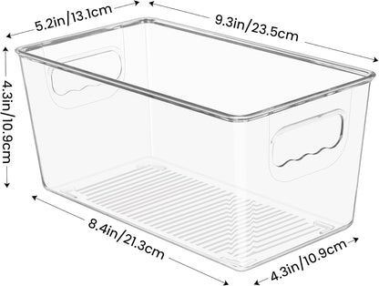 YIHONG Clear Plastic Storage Bins, 4 Pack Small Pantry Organizer Bins with Handle for Kitchen, Freezer,Cabinet,Closet Organization and Storage