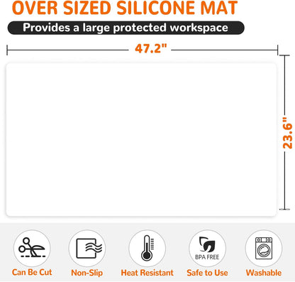 Warome Silicone Mat,47"x 23" Silicone Mats for Kitchen Counter, Waterproof Heat Resistant Mat, Extra Large Countertop Protector, Nonstick Baking Mat,Shipped No Creases- White Translucent
