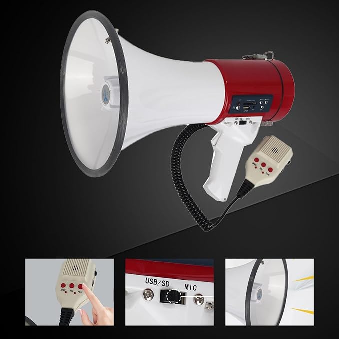 B S 50W Megaphone with Siren,Recording,SD Card,AUX Input for for Crowd Management,Emergencies