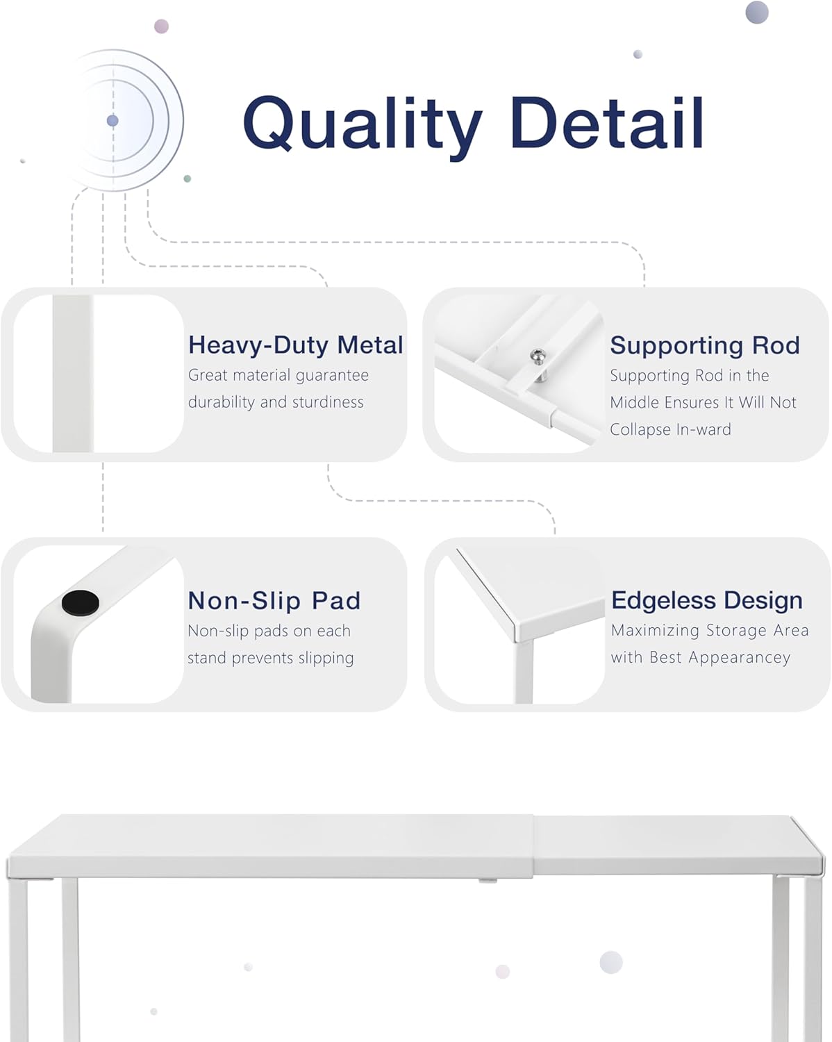 Nxconsu Cabinet Shelf Expandable Organizer Riser Rack for Kitchen Pantry Cupboard Under Sink Countertop Home Organization Extra Storage Space Saver Heavy Duty Metal Edgeless Design White Extra Large