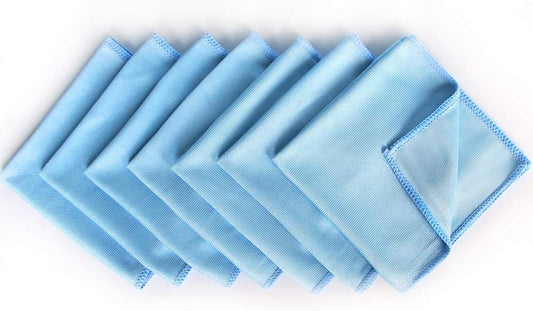 Auto Care Microfiber Glass Cleaning Cloths Towels for Windows Mirrors Windshield Computer Screen TV Tablets Dishes Camera Lenses Chemical Free Lint Free Scratch Free (12"x12", Blue, 8 Pack)