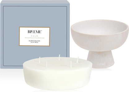 New BLUEME Wellness Candle Wax Refill, Contains Essential Oil, Sustainable, Hand Finished, Hand Poured, Premium, Luxury Ceramic, Natural Cotton Wick (24oz, Osmanthus & Sandalwood)