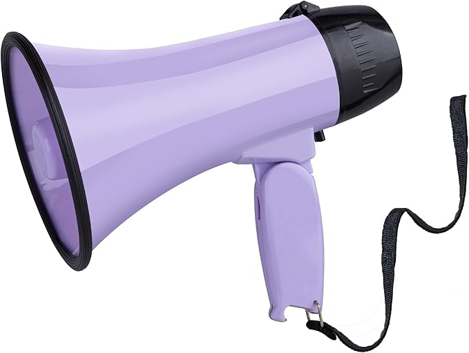 MyMealivos Portable Megaphone Bullhorn 20 Watt Power Megaphone Speaker Voice and Siren/Alarm Modes with Volume Control and Strap (Purple)