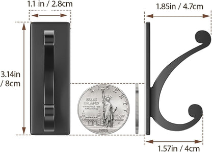 Adhesive Wall Hook for Towel/Coat - Extra Sticky 10LB Stainless, Stick on Hanger for Bath or Shower, Matt Black 4-Pack