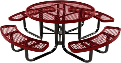 Coated Outdoor Furniture Heavy-Duty Portable Outdoor Kids Table with Umbrella Hole, Expanded Metal Kids Picnic Table, Commercial-Grade, Made in America (46 In, Round, Childrens, Textured Burgundy)