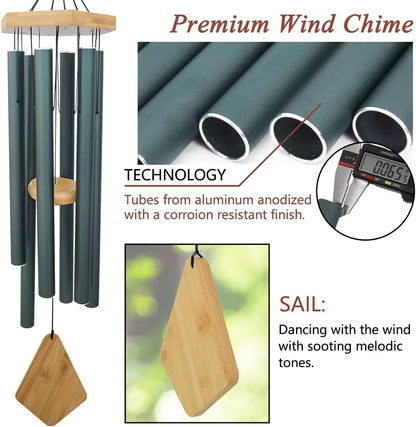 Wind Chimes Outdoor Deep Tone, 36 Inches Large WindChimes Outdoor Sympathy Windchime for Mom/Housewarming/Christmas, Garden Chimes for Outside Decoration. Green