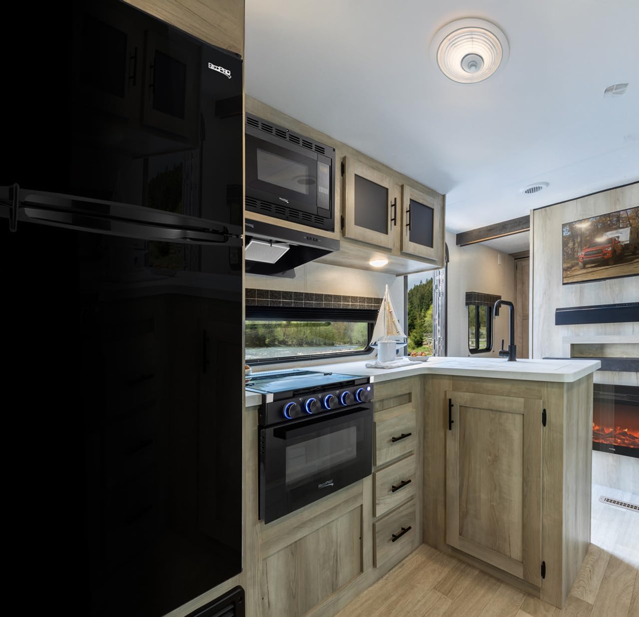 RecPro 10 Cu Ft 12V RV Refrigerator | Black Frost-Free Fridge with Freezer | Double Door, Adjustable Shelves, Reversible Door, Built-In Lock | 23.5”W x 26”D x 59”H | Off-Grid & Dry Camping Ready