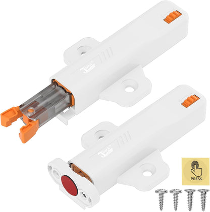 Jiayi Push to Open Door Catches Heavy Duty 2 Pack Push Opener Door Latch for Cupboard White Touch Open Latches for Closet Closing Wardrobe Closure Spring Push Latch