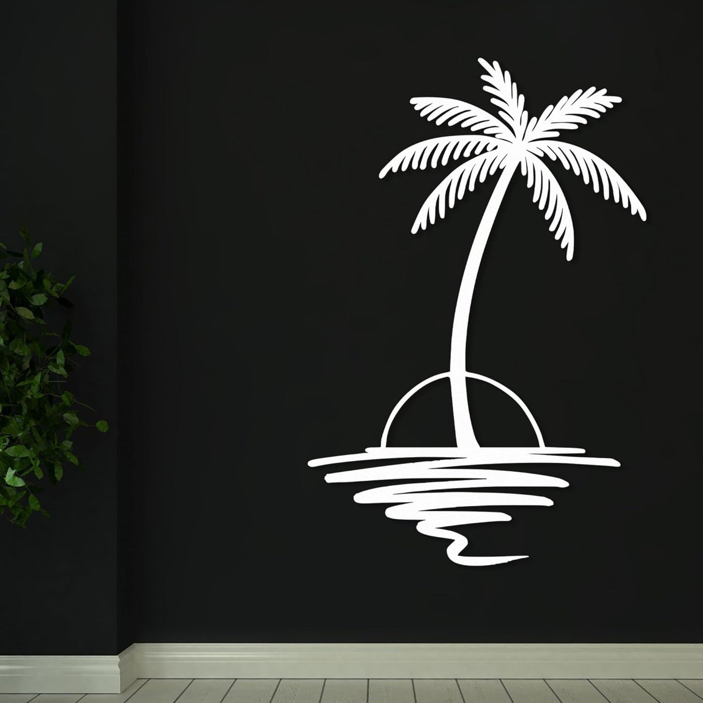 Metal Palm Tree with Sunset Wall Art, Large Outdoor Wall Decor, Tropical Beach Coastal Decor for Living Room, Bedroom, Garden Home Wall Sign, Perfect Metal Wall Art for Beach House, Coastal Theme, and Home Decoration (White, 32 x 26 inches)