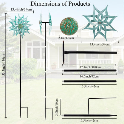 Viveta Metal Wind Spinners,53.5" Kinetic Wind Sculptures,Green Garden Pinwheels Double Layer Windmill for Outdoor Patio Lawn Yard